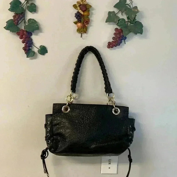 Black Bebe Shoulder Handbag with Silver Hardware Textured Crocodile Purse - Picture 9 of 14
